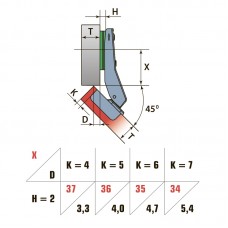 Петля Кутова 45 ° з лапкою H=2 LinkenSystem