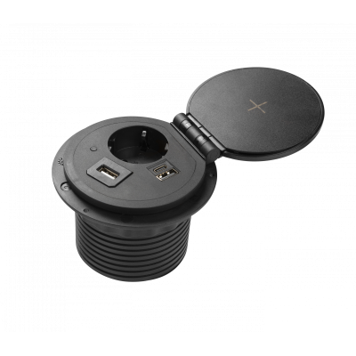 Подовжувач GTV CHARGER PLUS 1 розетка SCHUKO USB A+C WC (змінні USB, RJ45 HDMI) провід 1,5м Чорний