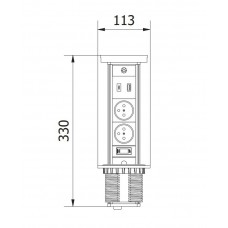 Подовжувач GTV CAMINO 100мм 2 розетки SCHUKO USB A+C QC WC 10W провід 1,5м Чорний