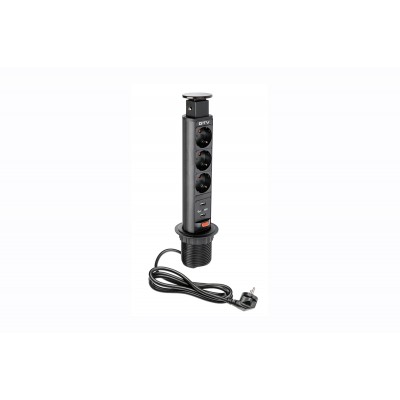 Подовжувач GTV d 60 3 розетки SCHUKO 2xUSB провід 1,5м Чорний