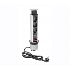 Подовжувач GTV d 60 3 розетки SCHUKO 2xUSB провід 1,5м Сірий