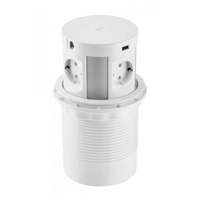 Подовжувач GTV COMFORT PLUS 120мм 4 розетки SCHUKO 2xUSB 2,4A 2xRJ45 WC 5W  провід 1,5м Білий