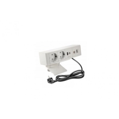 Подовжувач GTV прямокутний BAR, 2xSCHUKO, 1xUSB, 1xTYPE-C, 1xLAN, 1xHDMI, кабель з вилкою 1,5м, біли