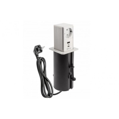 Подовжувач GTV врізний-висувний квадратний TOWER, 1xSCHUKO, 1xUSB, 1xTYPE-C, кабель 1,5м, білий