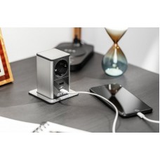 Подовжувач GTV врізний-висувний квадратний TOWER, 1xSCHUKO, 1xUSB, 1xTYPE-C, кабель 1,5м, білий