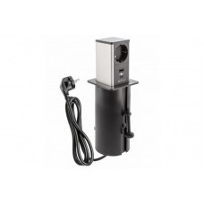 Подовжувач GTV врізний-висувний квадратний TOWER, 1xSCHUKO, 1xUSB, 1xTYPE-C, кабель 1,5м, чорний Подовжувач GTV врізний-висувний квадратний TOWER, 1xSCHUKO, 1xUSB, 1xTYPE-C, кабель 1,5м, чорний