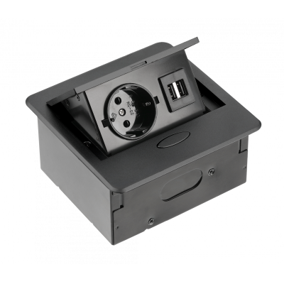 Подовжувач GTV AVARO 1 розетка SCHUKO USB A+C провід 1,5м Чорний NEW