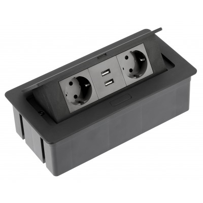 Подовжувач GTV SOFT 2 розетки SCHUKO 2xUSB провід 1,5м з вилкою Чорний