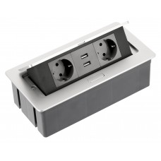 Подовжувач GTV SOFT 2 розетки SCHUKO 2xUSB провід 1,5м з вилкою Алюміній