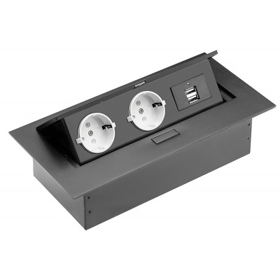 Подовжувач GTV 2 розетки SCHUKO USB А+С без кабелю Чорний NEW