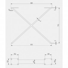 Каркас для столу GTV INDUSTRIA 710 mm x 820 мм перехресний PRO профіль 80 x 80 мм чорний