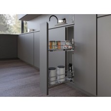 Карго фасад 150 бокове ліве кріплення з дотягувачем INOXA Unica 10/01 хром (2 полиці), напрямні Hettich